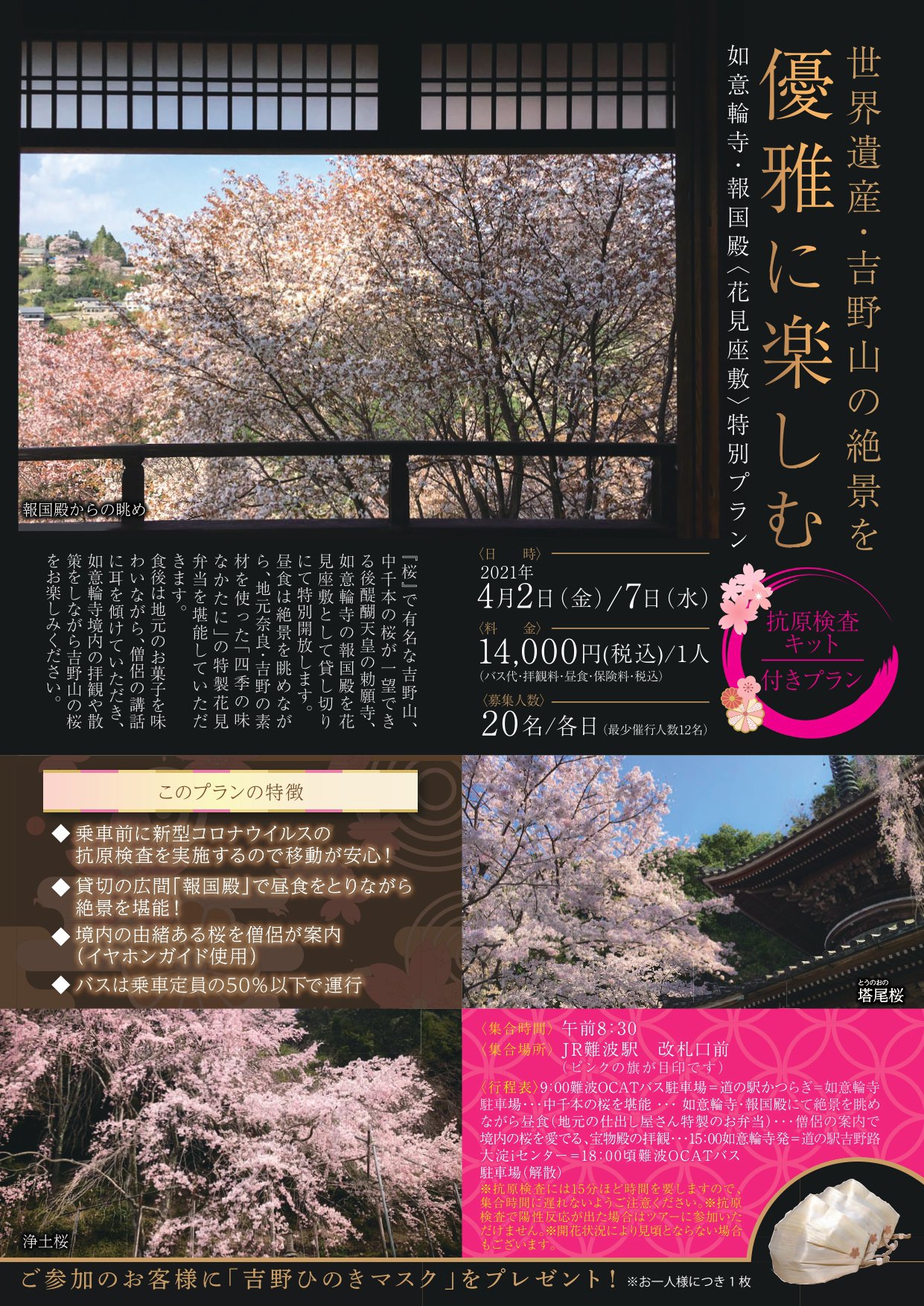 ≪抗原検査キット付き≫世界遺産・吉野山の絶景を優雅に楽しむ　如意輪寺・報国殿〈花見座敷〉特別プラン